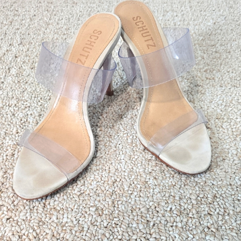 Schutz Women's Clear Strap Heels Ariella Size 5.5 Color Oyester